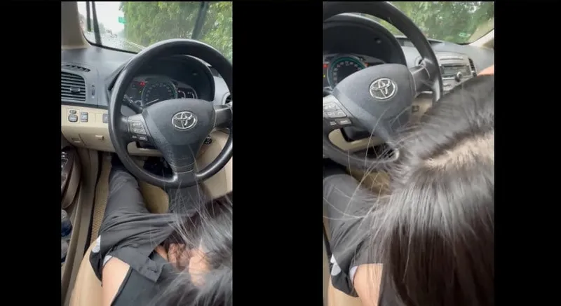 Người yêu mưa thích bú mút trên xe ô tô